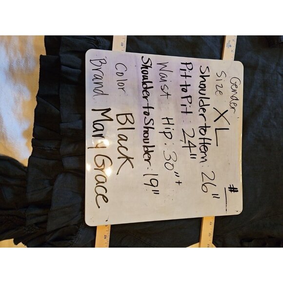 Lagenlook Mary Grace Black Size XL Asymmetrical Hem Pockets Linen Blouse - Picture 8 of 8